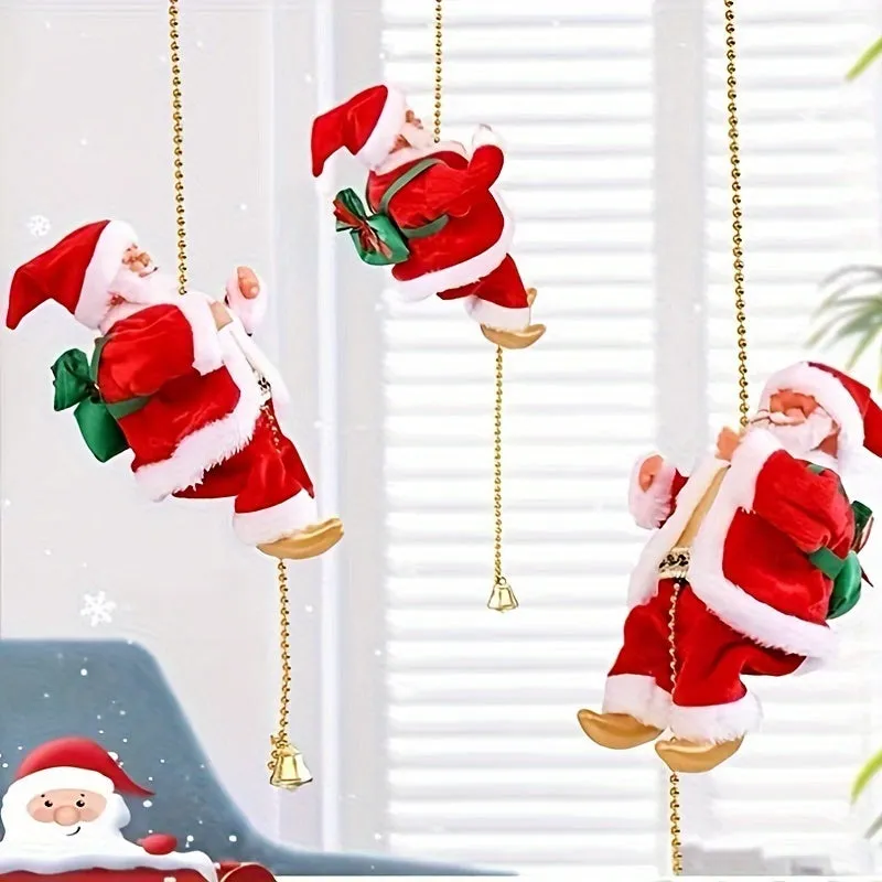 1 pc, Santa Claus Climbing Bead, Electric Santa Claus Climbing Ladder, Santa Claus Doll, Christmas Tree Decoration, For Home Decoration, Christmas Tree Pendant, New Year Party Gift, Climbing Santa Claus, window decoration