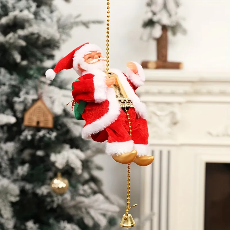 1 pc, Santa Claus Climbing Bead, Electric Santa Claus Climbing Ladder, Santa Claus Doll, Christmas Tree Decoration, For Home Decoration, Christmas Tree Pendant, New Year Party Gift, Climbing Santa Claus, window decoration