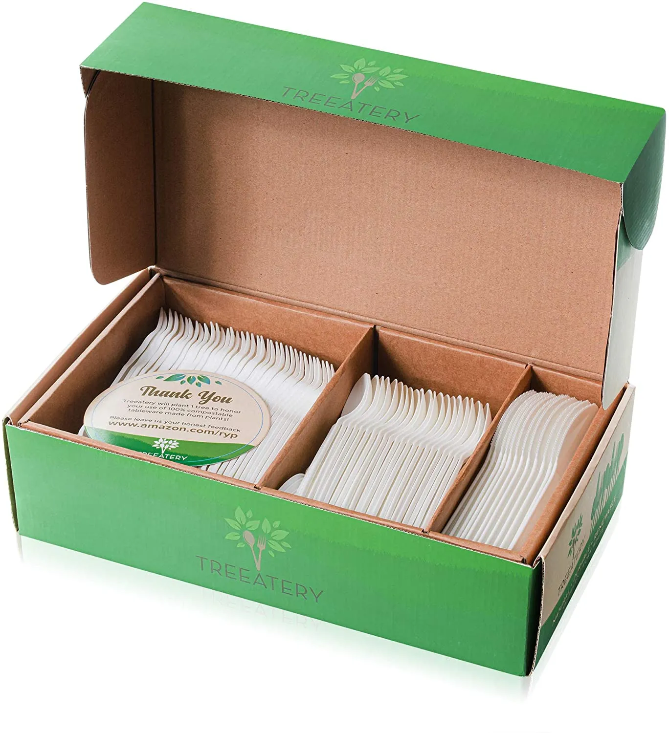 Compostable Cutlery Set - 380 Value Pack, 180 Forks, 100 Spoons, 100 Knives - Eco Friendly Utensils -BPI Certified Plant-Based Disposable