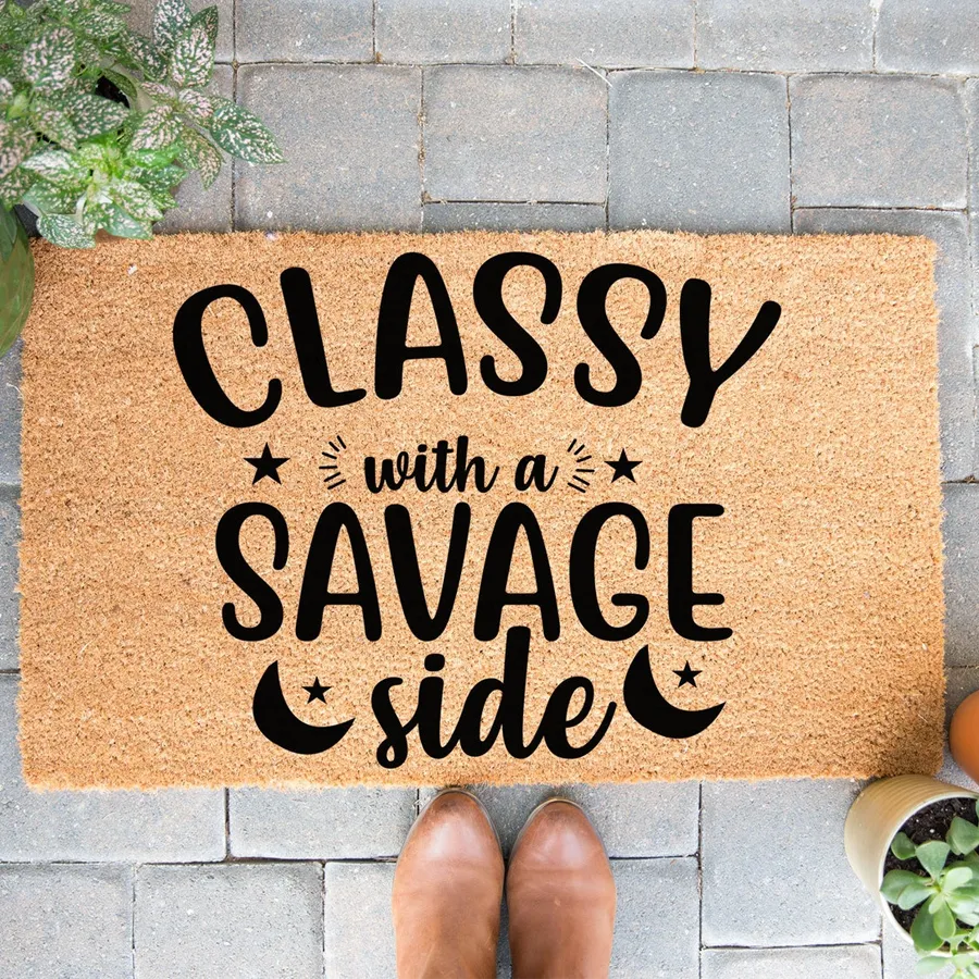 Doormat Classy With A Savage Side Outdoor Funny Gift Coir Birthday Gift Farmhouse Cute Doormat