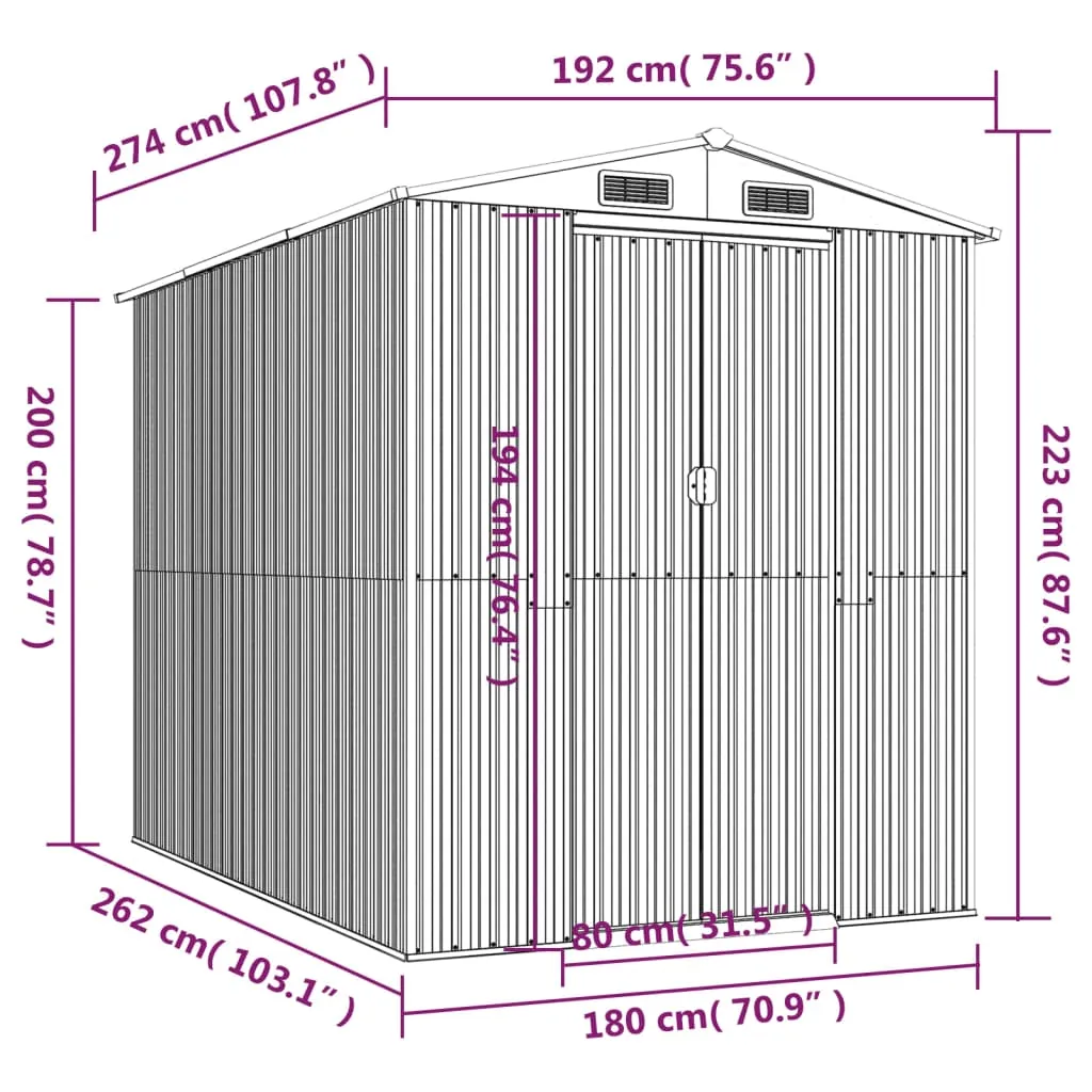 Garden Shed Anthracite 192x274x223 cm Galvanised Steel