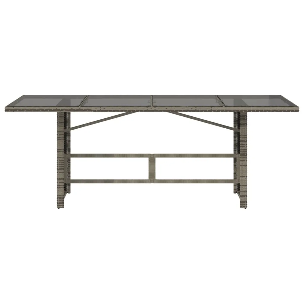 Garden Table with Glass Top Grey 190x80x75 cm Poly Rattan