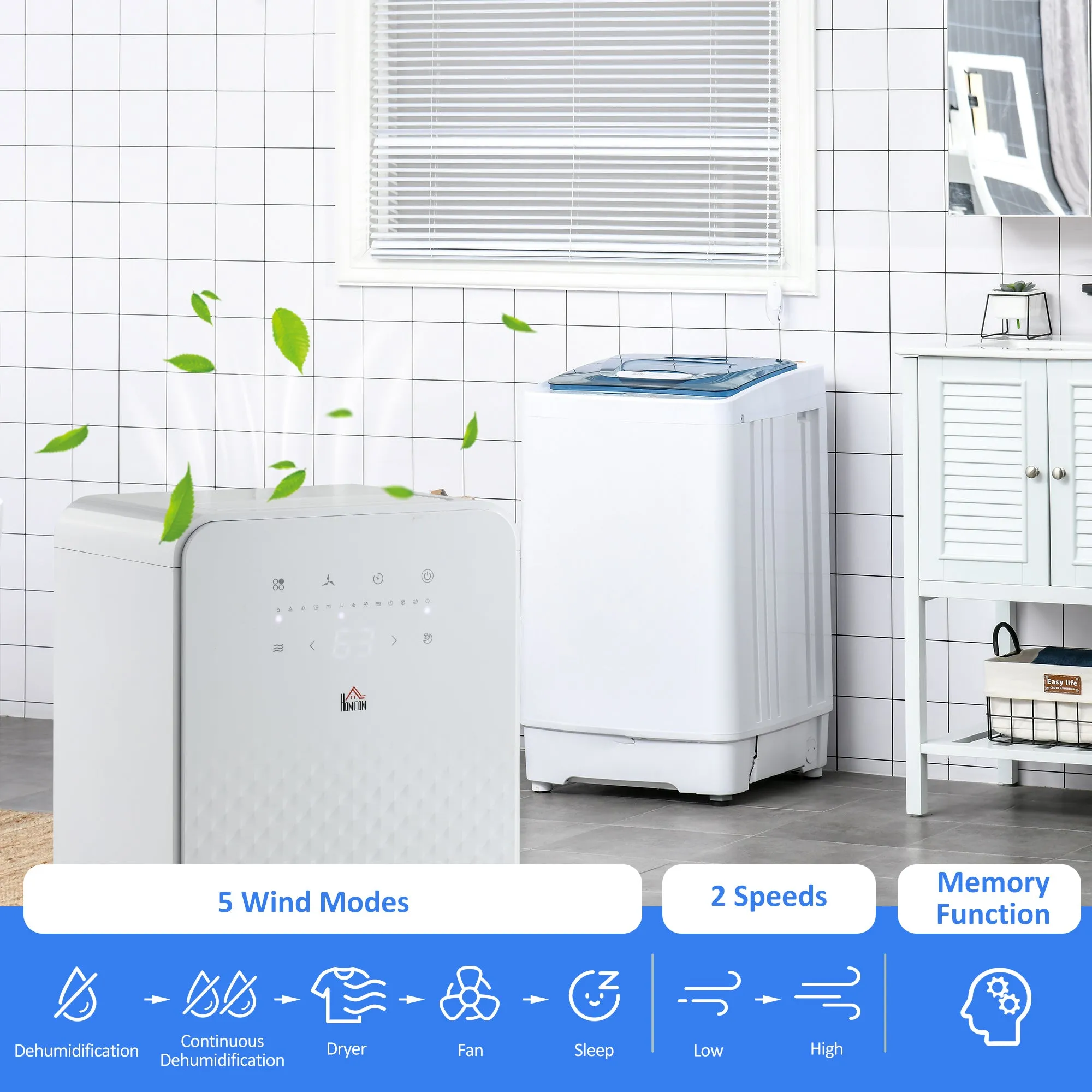 HOMCOM 10L/Day 2000mL Portable Quiet Dehumidifier with Air Purifier Filter, 24H Timer, 5 Modes, Electric Moisture Air Dehumidifier for Home Laundry Basement, White