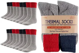 Hot Feet Outdoor Thermal Socks for Men, Reinforced Heel and Toe, Cotton, 8-Pack Crew Socks, Men’s Shoe Sizes 6 – 12.5