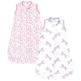 Hudson Baby Cotton Long-Sleeve Wearable Sleeping Bag, Sack, Blanket, Floral Unicorn Sleeveless