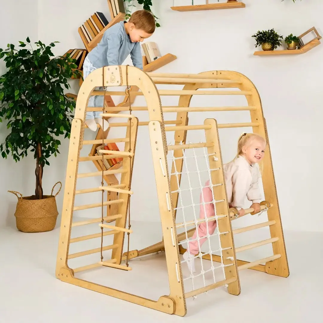 Indoor Wooden Playground for Children - 6in1 Playground   Swings Set   Slide Board