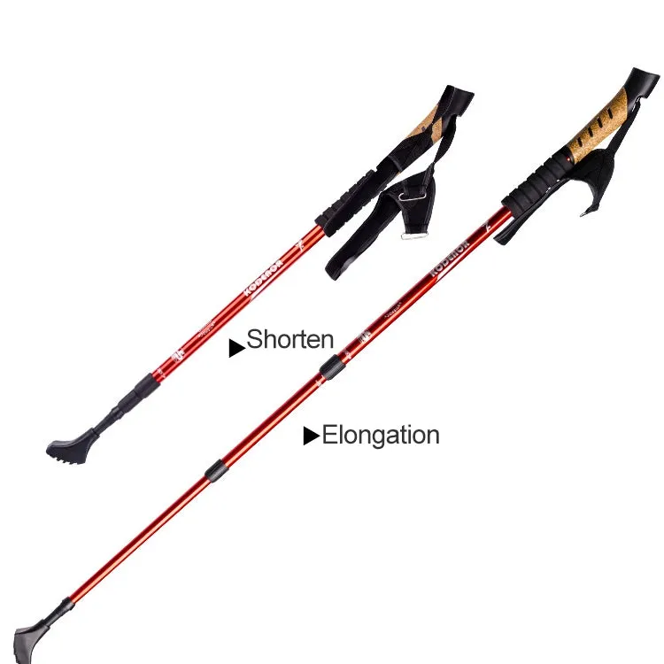 KODENOR Outdoor Mountaineering Portable Foldable Aluminium Alloy Straight Handle Alpenstocks Trekking Poles, Length : 66-135CM (Red)