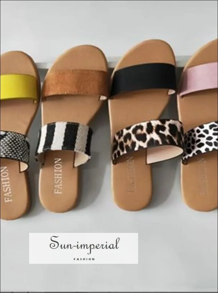 Leopard Double Band Flat Slide Sandals