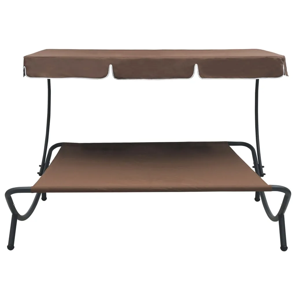 Outdoor Lounge Bed with Canopy Brown