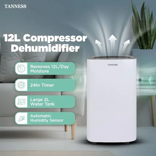 Tanness 12L Dehumidifier, Dehumidifiers For Home (New)